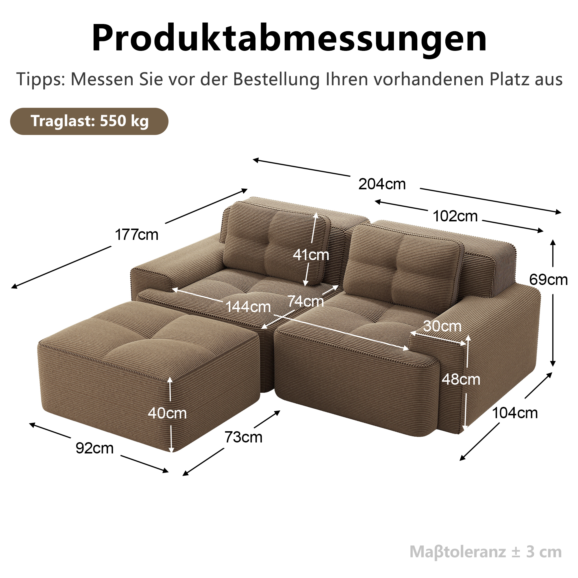 moduulisohva 3-paikkainen ruskea kankas moderni vuodesohva säilytystilalla varustettu