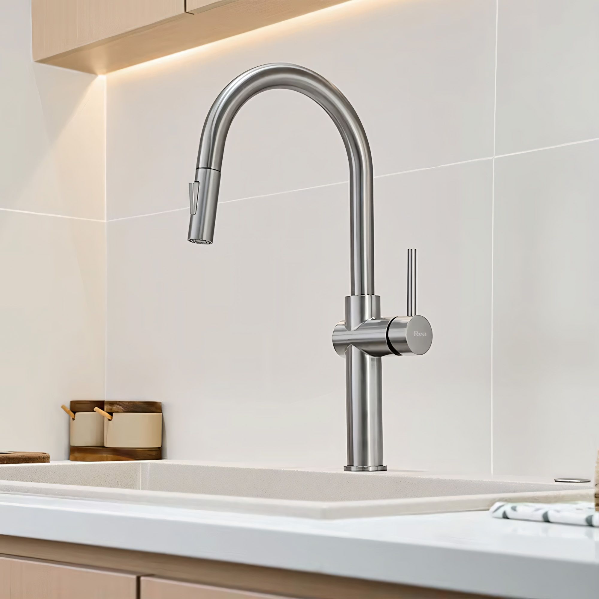 REA Keittiöhana Fresh High Harjattu nikkeli, 21X5X45CM