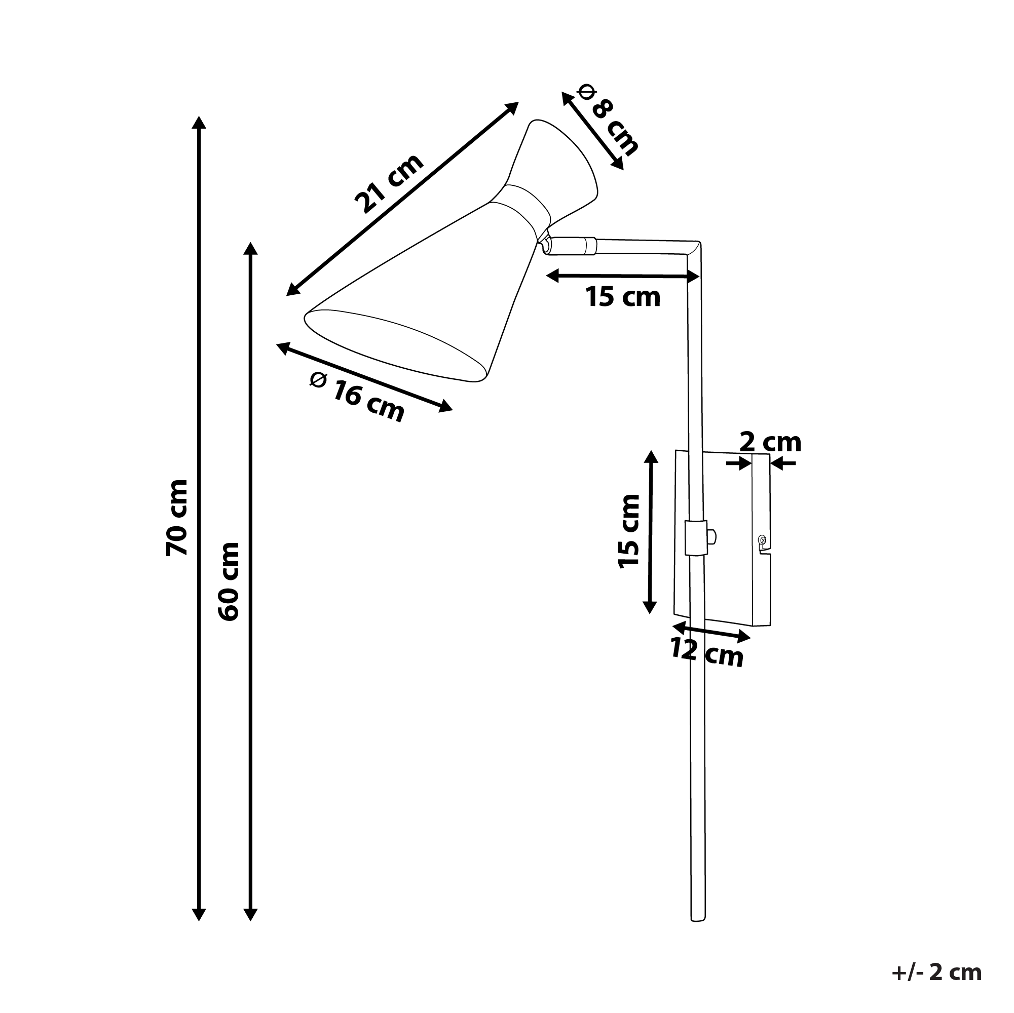Seinävalaisin MELAWI säädettävä metalli Valkoinen