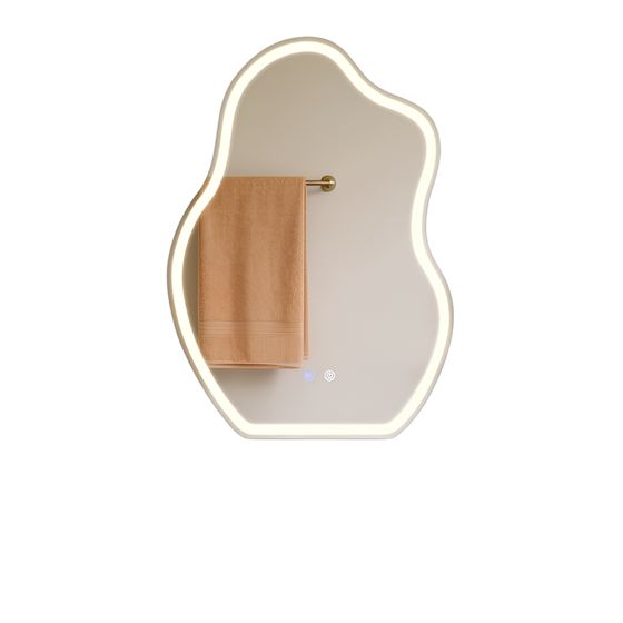 NETTLIFE Epäsymmetrinen LED-kylpyhuoneen peili 60x80cm, Kosketusohjaus, Huurtumaton, Himmennettävä 3000-6500K, IP44 Seinälle