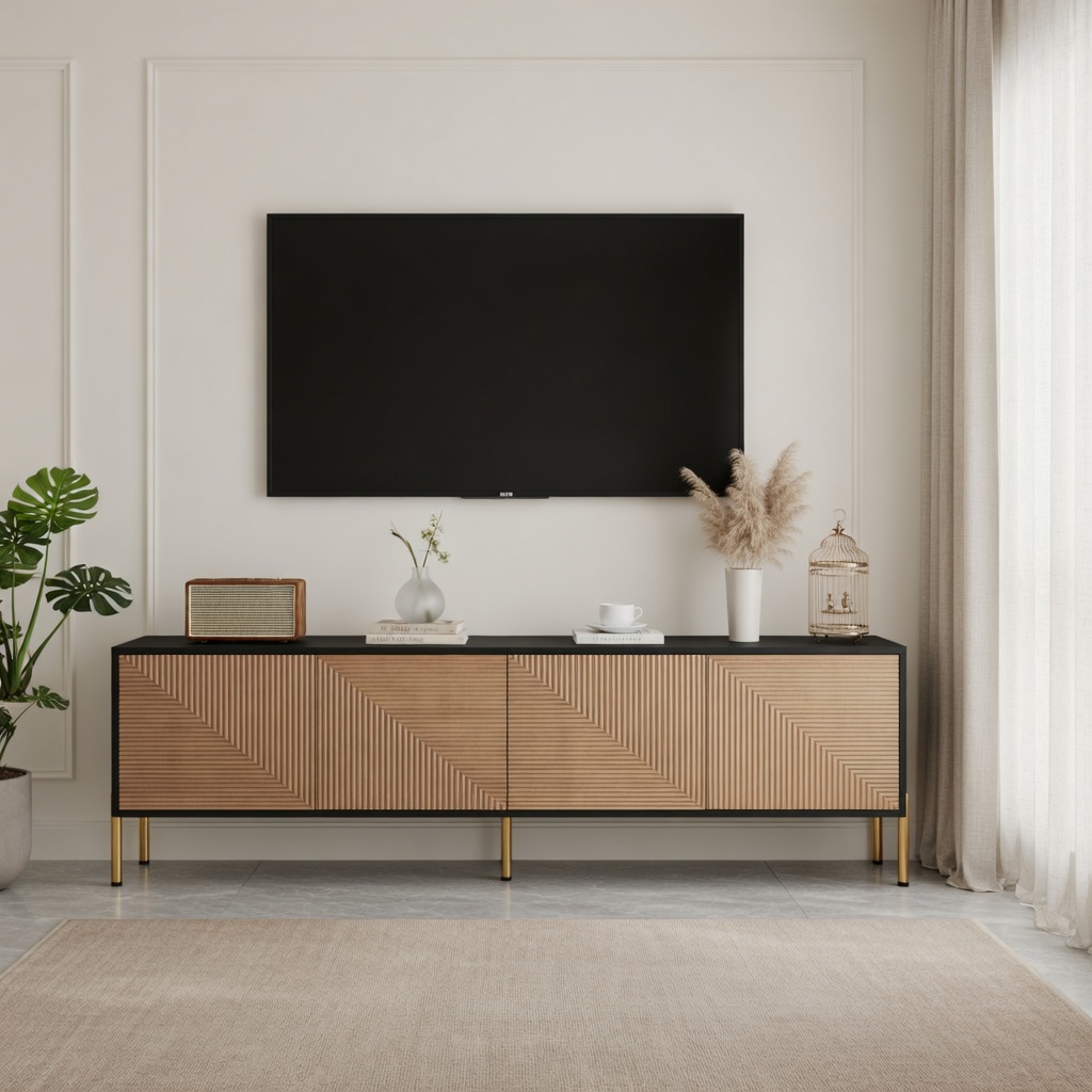 TV-taso 179x35x53,5 cm musta ja luonnonväriä lastulevyyn