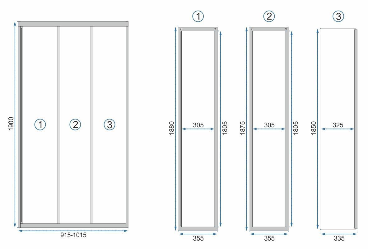 REA suihkuovi ALEX 100 musta, 5,2X101,5X190CM
