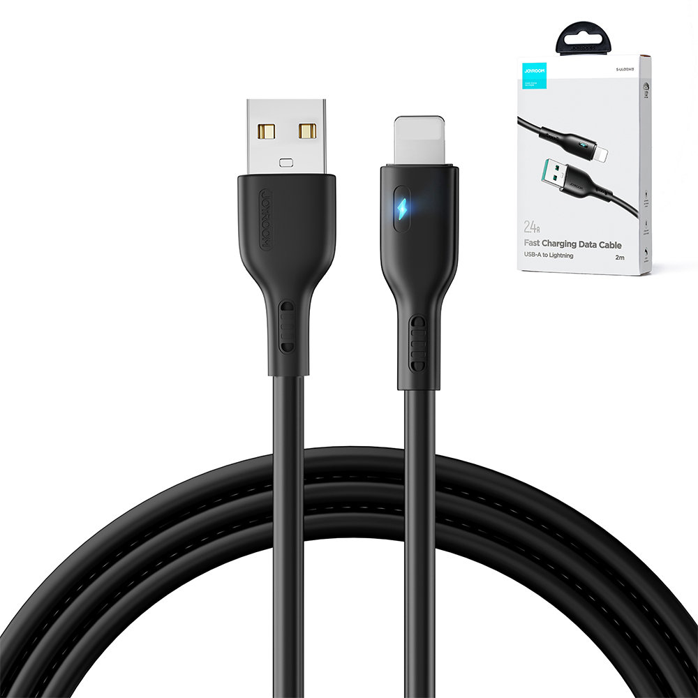iPhone-kaapeli LED-merkkivalolla USB - Lightning 2.4A 2m musta