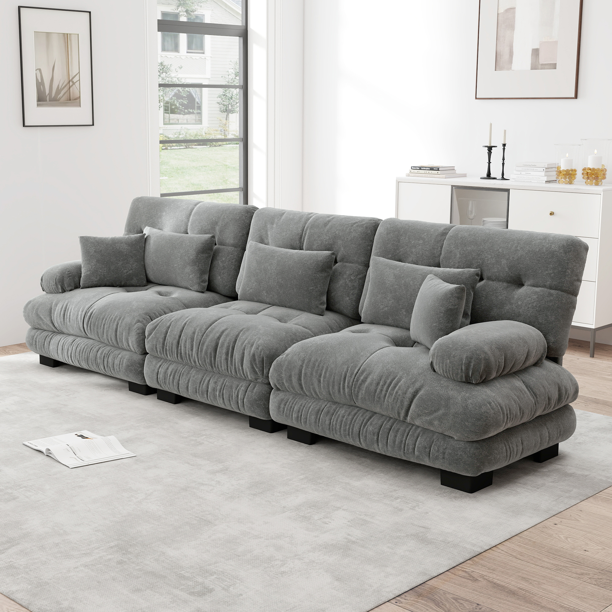moduulisohva 3-paikkainen harmaa chenille moderni vuodesohva