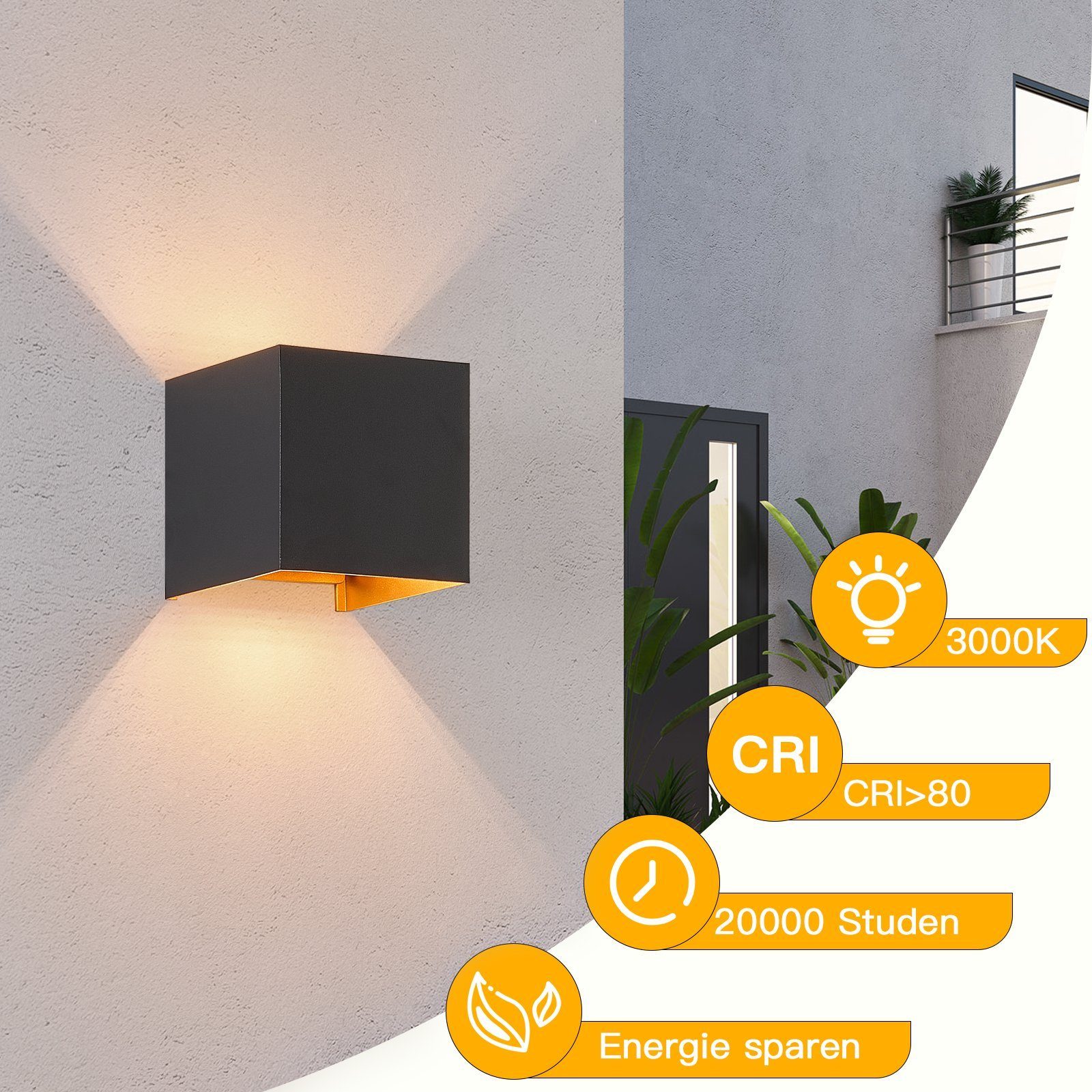 ZMH Sisä- ja ulkokäyttöön tarkoitettu LED-seinävalaisin - Ylös- ja alaspäin valoa antava, IP54-ulkoseinävalaisin