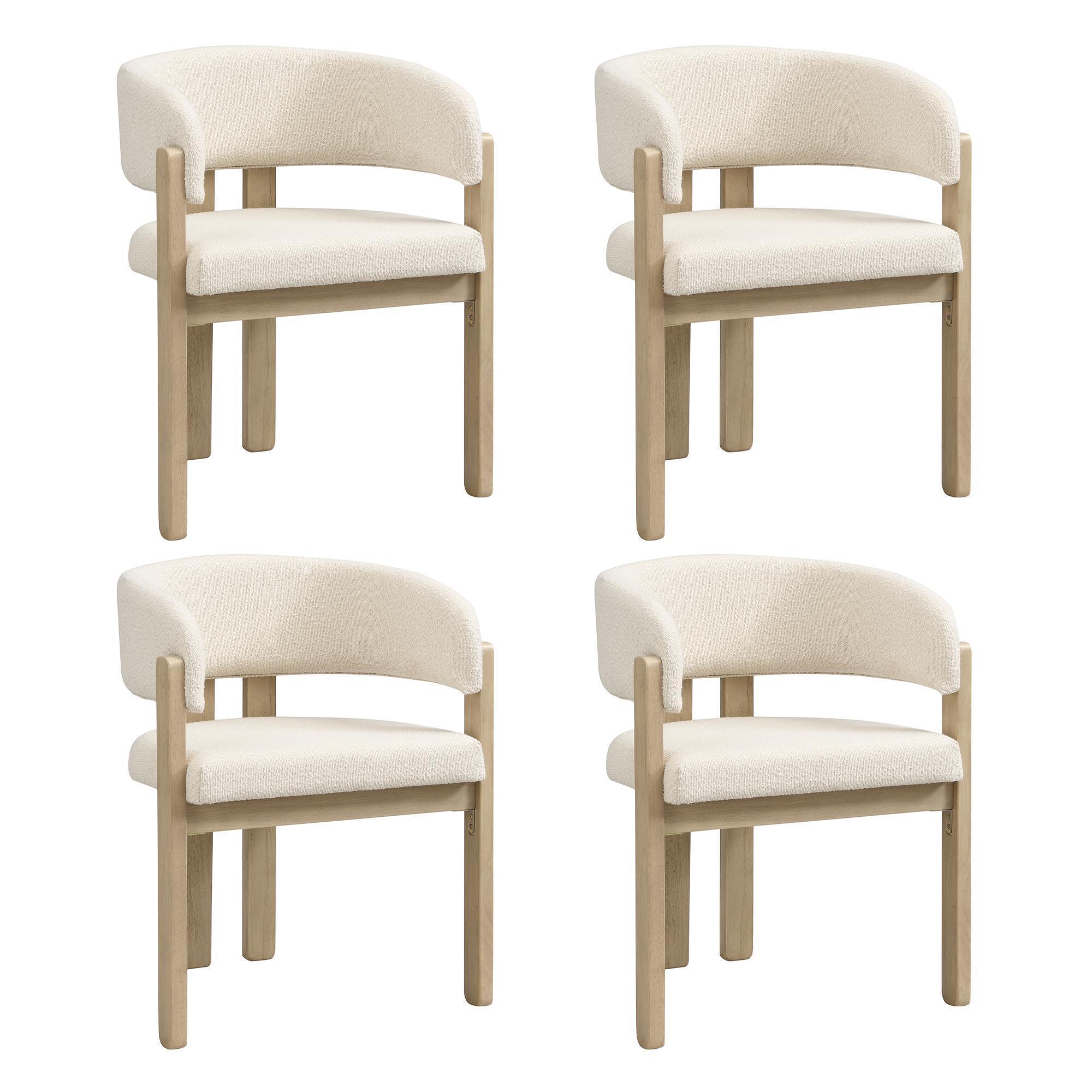 Käsinojallinen tuoli 4 kpl, bouclé, luonnonvärinen