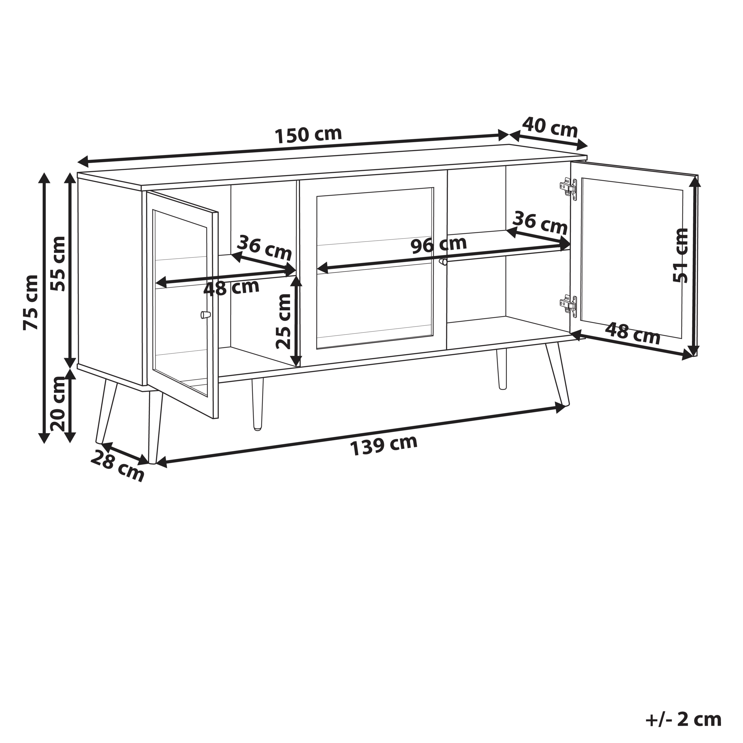Lasivitriinikaappi ALBANY 150 cm Vaaleanruskea