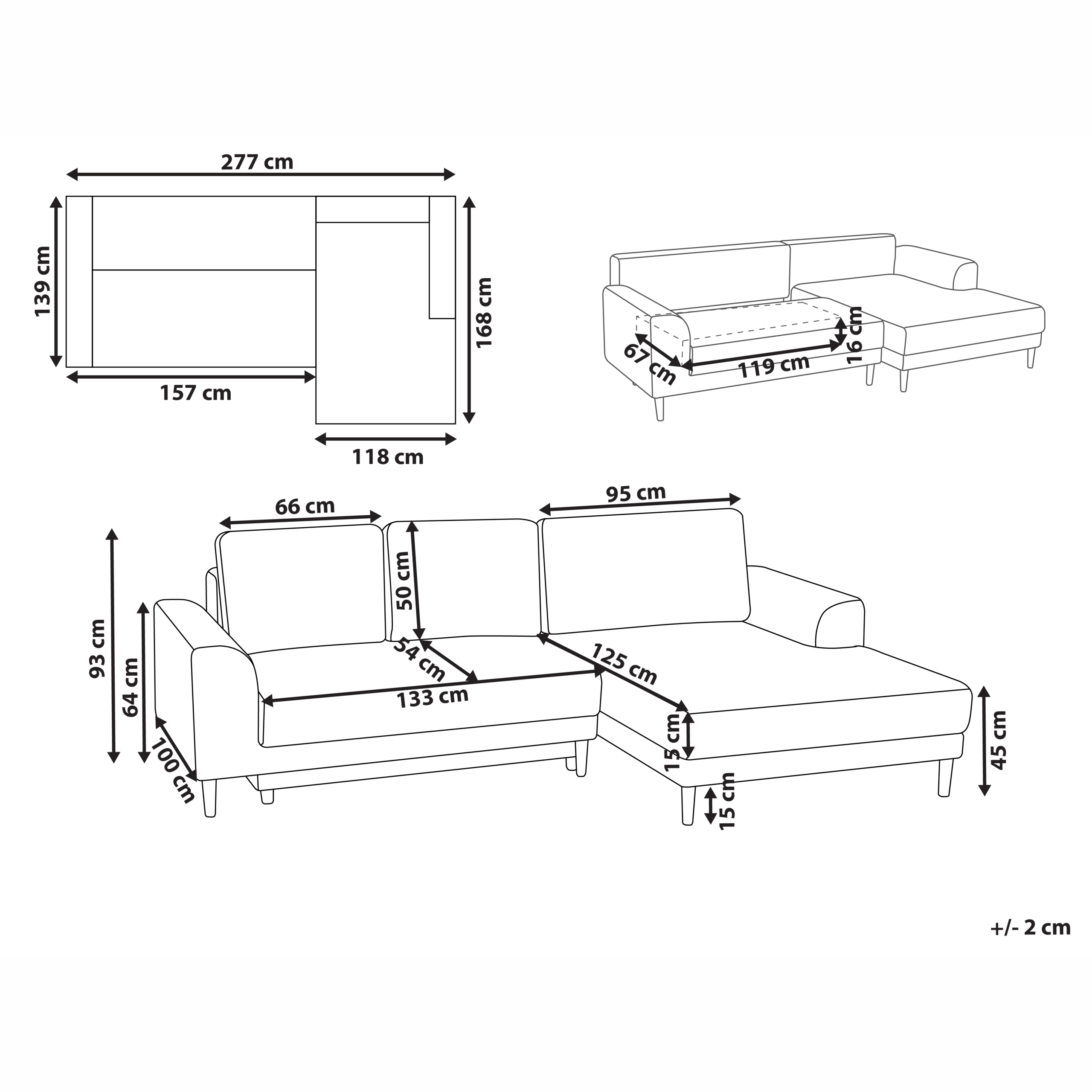 Kulmavuodesohva 3-istuttava NUBORG chenille Vaaleanruskea Vasen