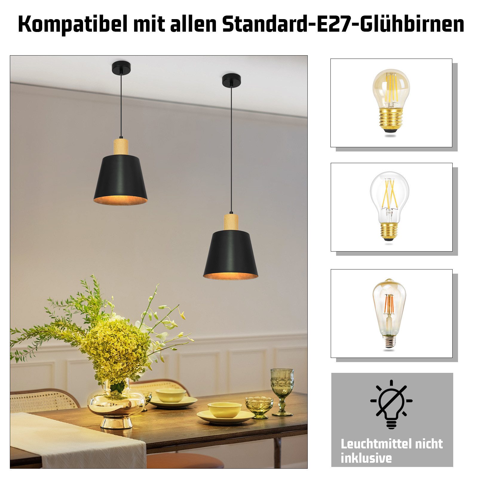 NETTLIFE Vintage - ruokailuhuoneen, riippuvalaisin, 2 x musta, riippuvalaisin, teollinen, riippuvalaisin, E27, metalli, retro