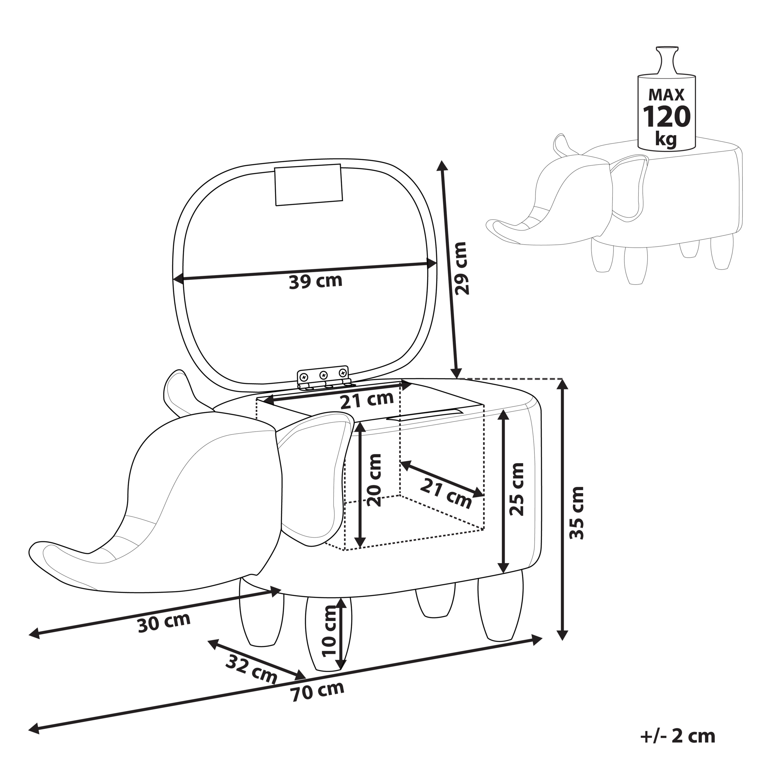 Eläinjakkara säilytystilalla ELEPHANT keinonahka Tummanruskea