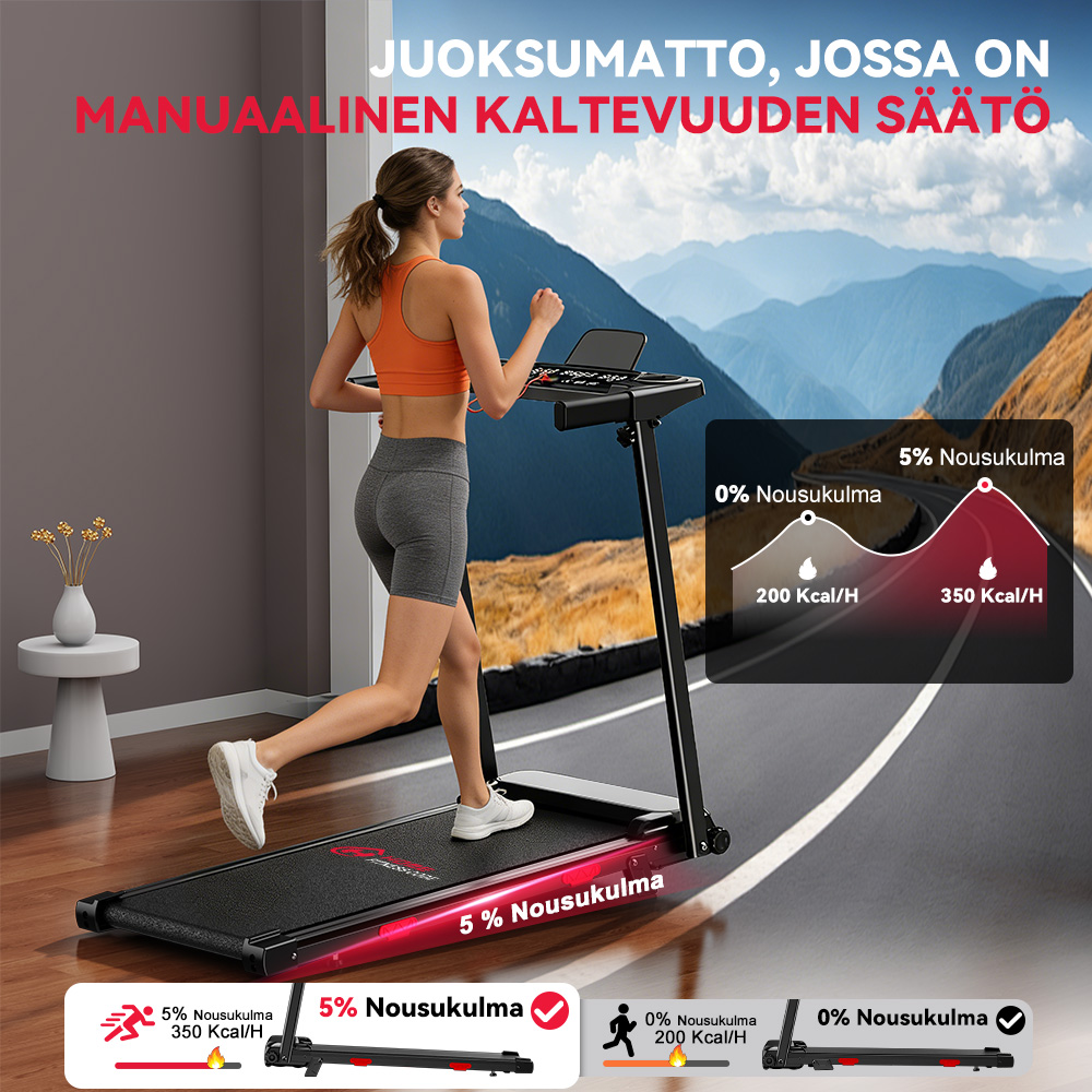 juoksumatto harjoitusmatolla 3.0 CV harjaton moottori 5 prosentin kallistus Bluetooth sovellus kotikuntoiluun