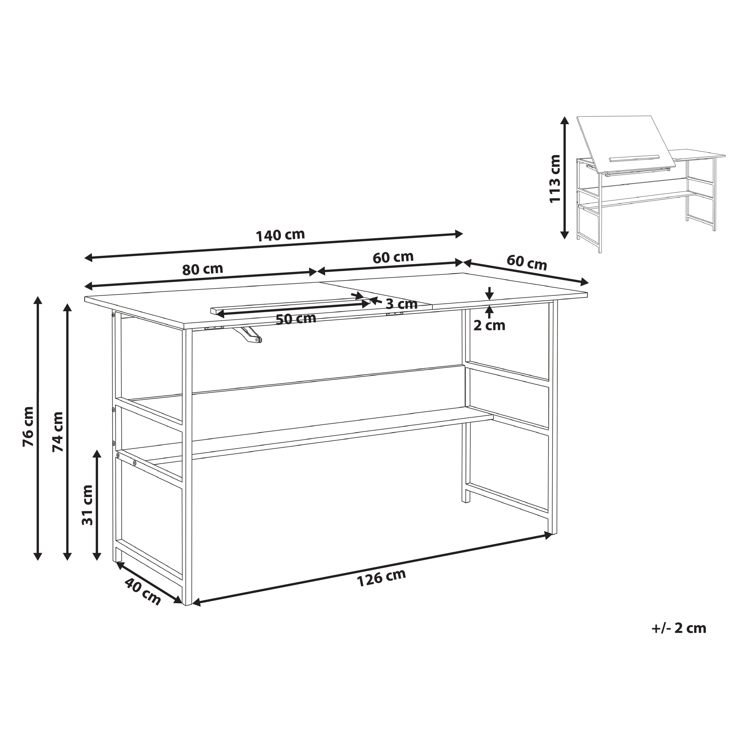 Piirustuspöytä kallistettava ORAN 140 cm 60 cm Valkoinen