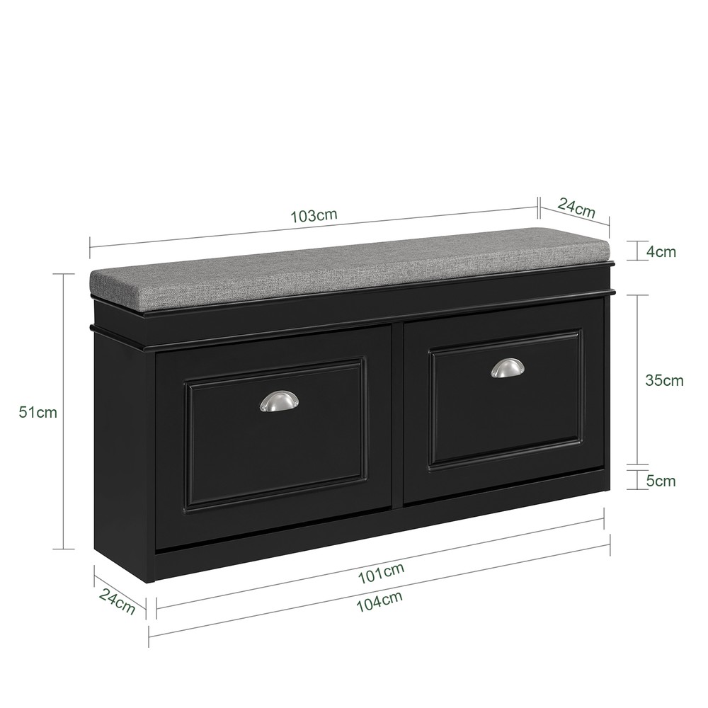 SoBuy Puukuitu säilytyspenkki FSR64-SCH musta tyynyllä