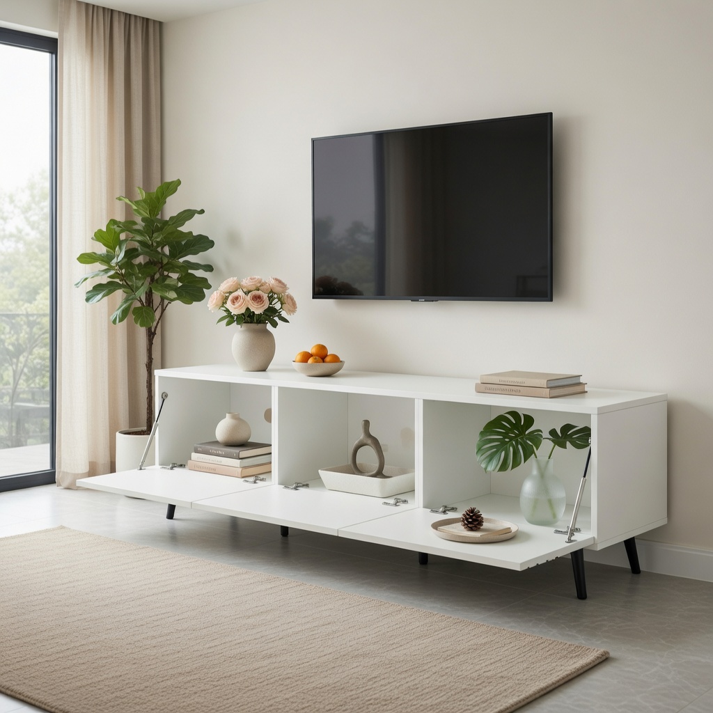 TV-taso 180x40x48 cm valkoinen MDF säilytyksellä