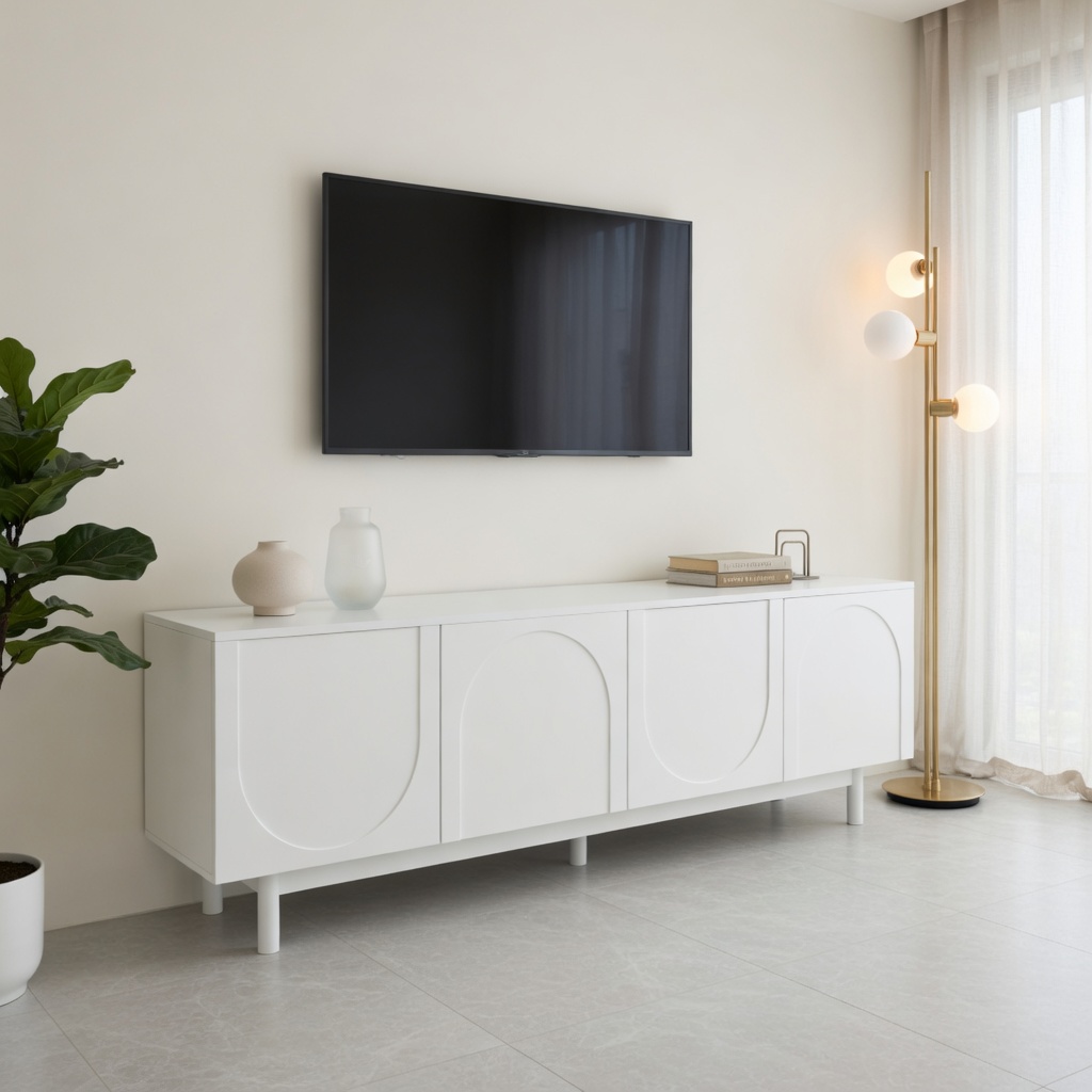TV-taso 175x38x56 cm valkoinen lastulevy säilytyksellä ja säädettävillä hyllyillä