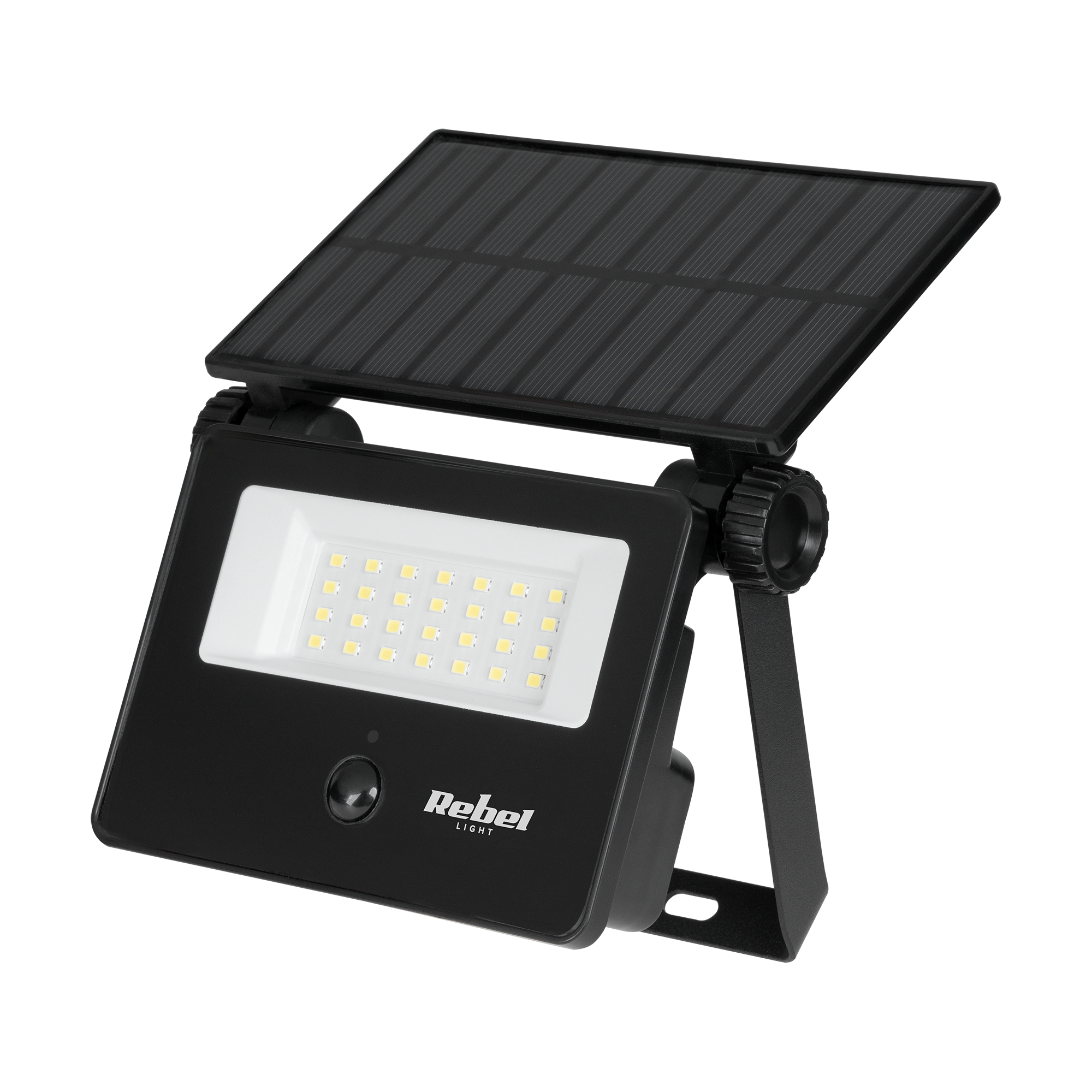 Aurinkoenergialla toimiva puutarhavalaisin hämärä- ja liiketunnistimella Rebel 6W