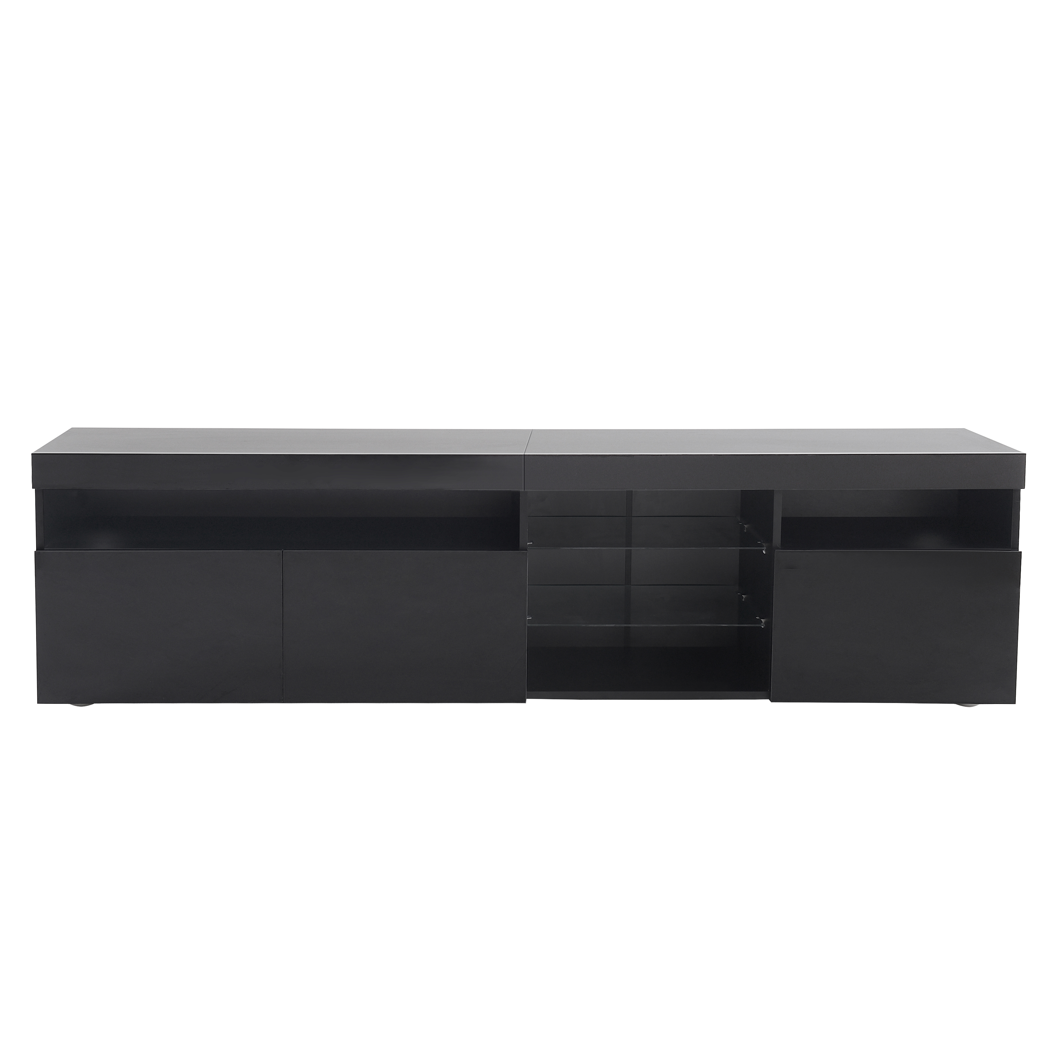 TV-taso 180x35x48 cm musta MDF säilytyksellä ja LED-valaistuksella