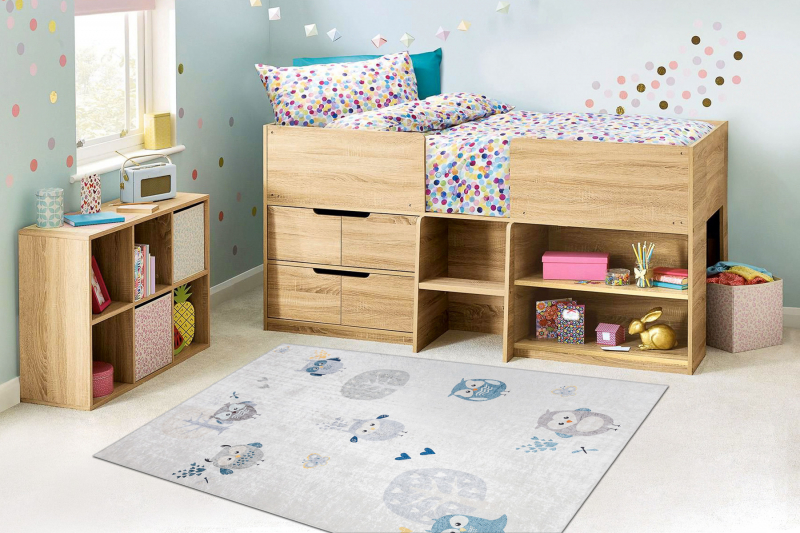 BAMBINO 1161 matto Ugglor lapsille liukumaton - harmaa 160x220 cm