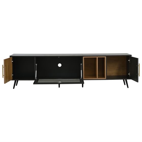TV-taso 200x40x55.5 cm harmaa puinen MDF säilytyksellä ja liukuovilla