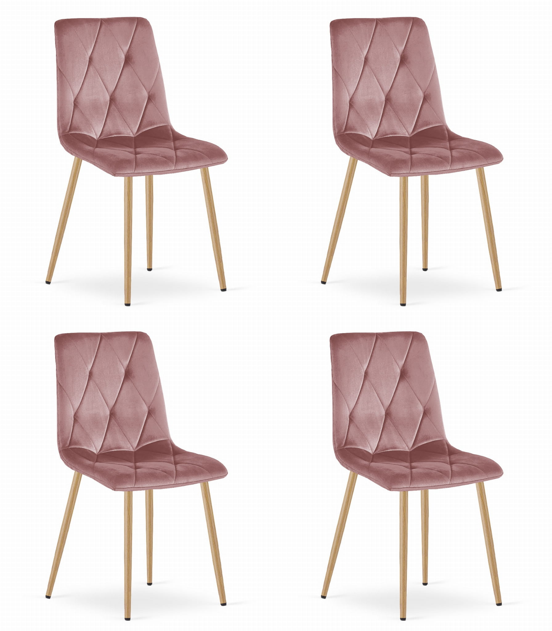 LIBRA-tuoli, vaaleanpunainen sametti, puunväriset jalat (4 kpl)