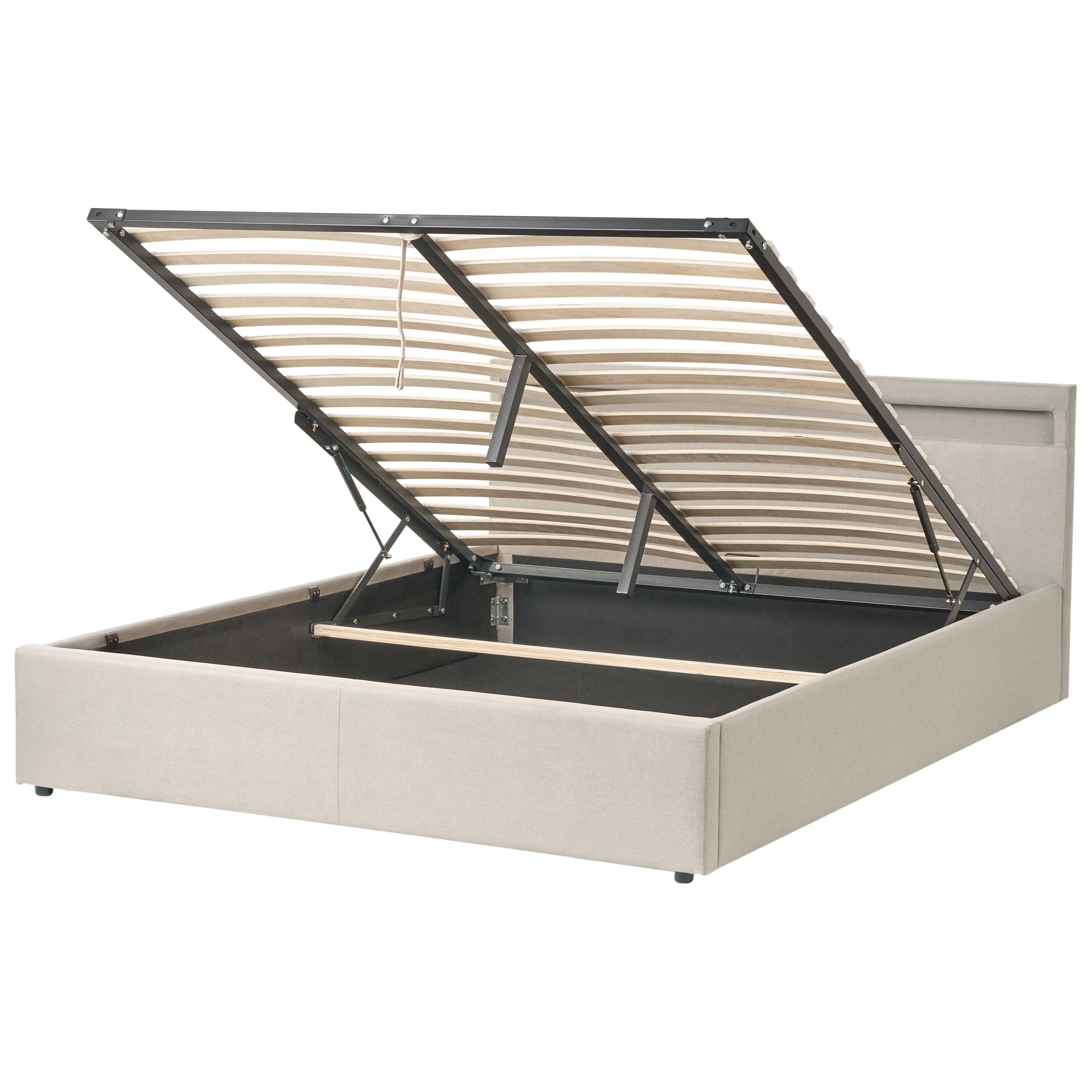 Sänky säilytystilalla ja LED-valolla kangas ARMELLE 160 x 200 cm Beige