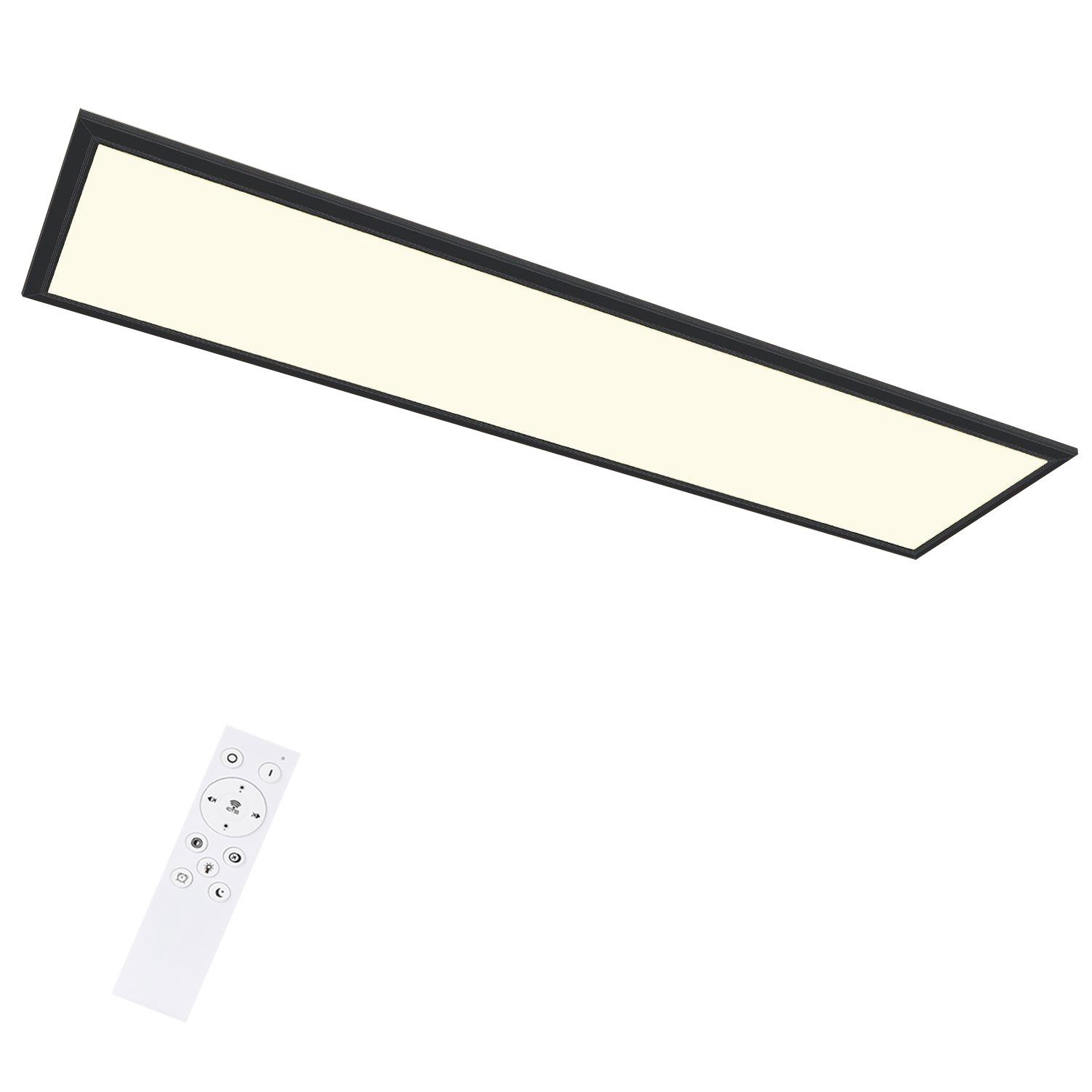 NETTLIFE LED-kattovalaisin, 120x30CM 48W, musta paneeli, himmennettäväKaukosäätimellä, moderniin olohuoneeseen, toimistoonKeittiöönKäytävään