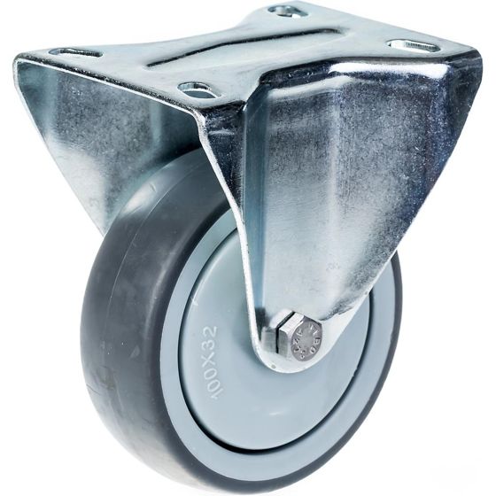 100 mm:n (4 tuuman) pyörä, harmaa kumirengas, kiinteä, kestävä, kantavuus 110 kg