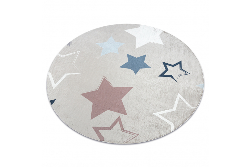 BAMBINO 48130 ympyrä matto Tähdet lapsille liukumaton - beige / harmaa pyöreä 120 cm