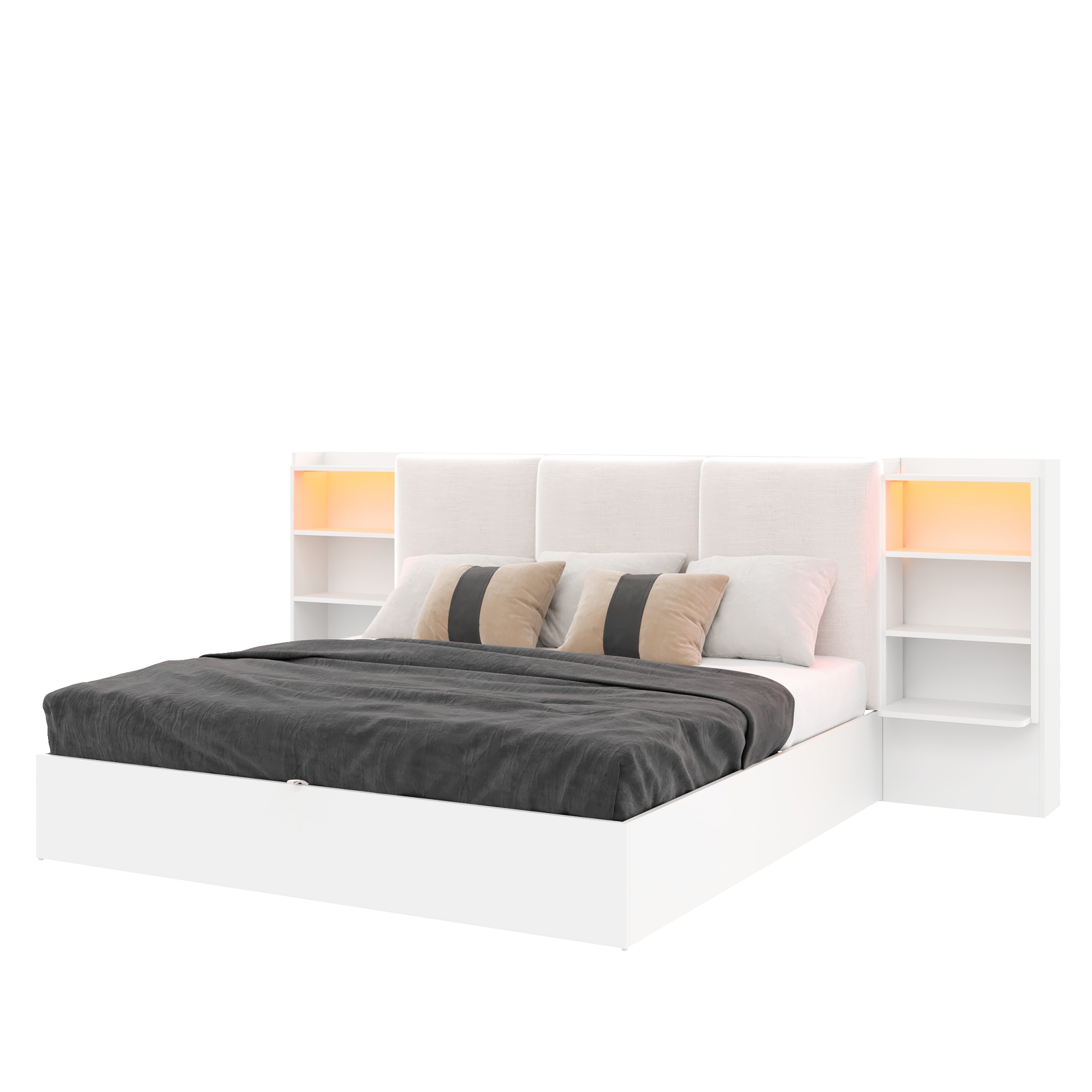 sänky 180x200 cm säilytystila laatikot LED-valaistus valkoinen MDF vaneri