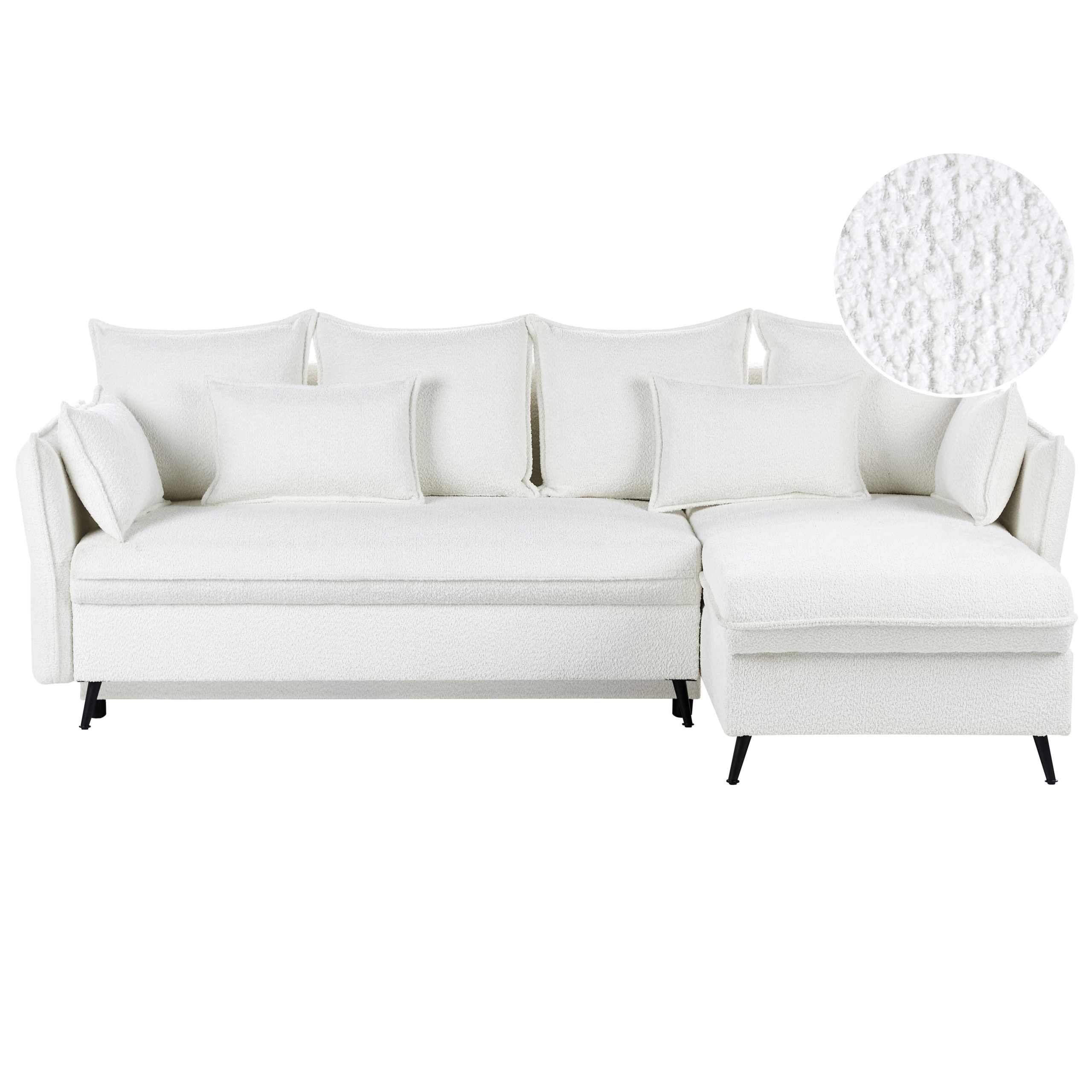 Kulmavuodesohva 3-istuttava VILLIE buklee Luonnonvalkoinen säilytystila Vasen