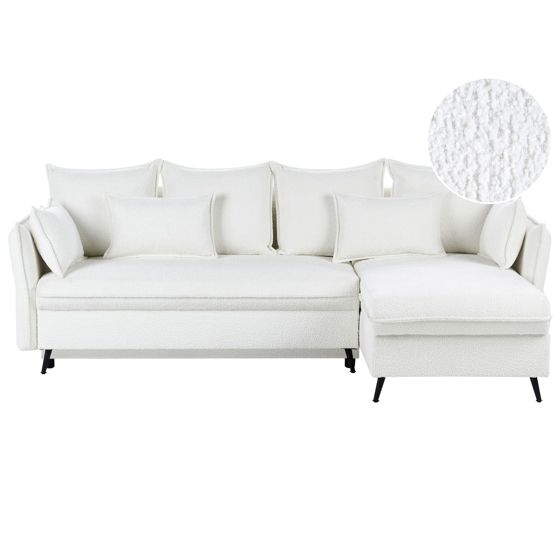 Kulmavuodesohva 3-istuttava VILLIE buklee Luonnonvalkoinen säilytystila Vasen