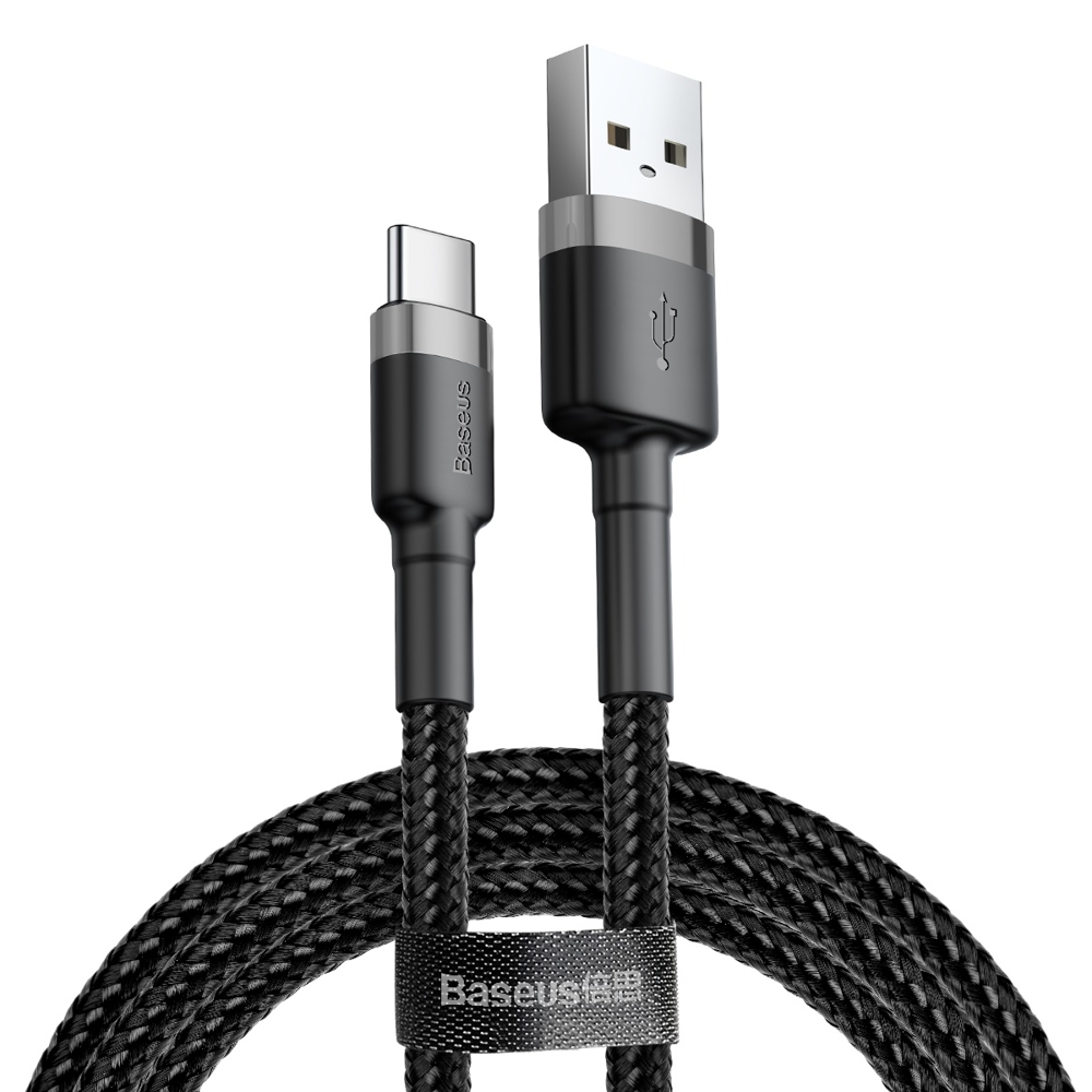 Kestävä Joustava USB-C QC3.0 Kaapeli 3A 1M Musta ja Harmaa