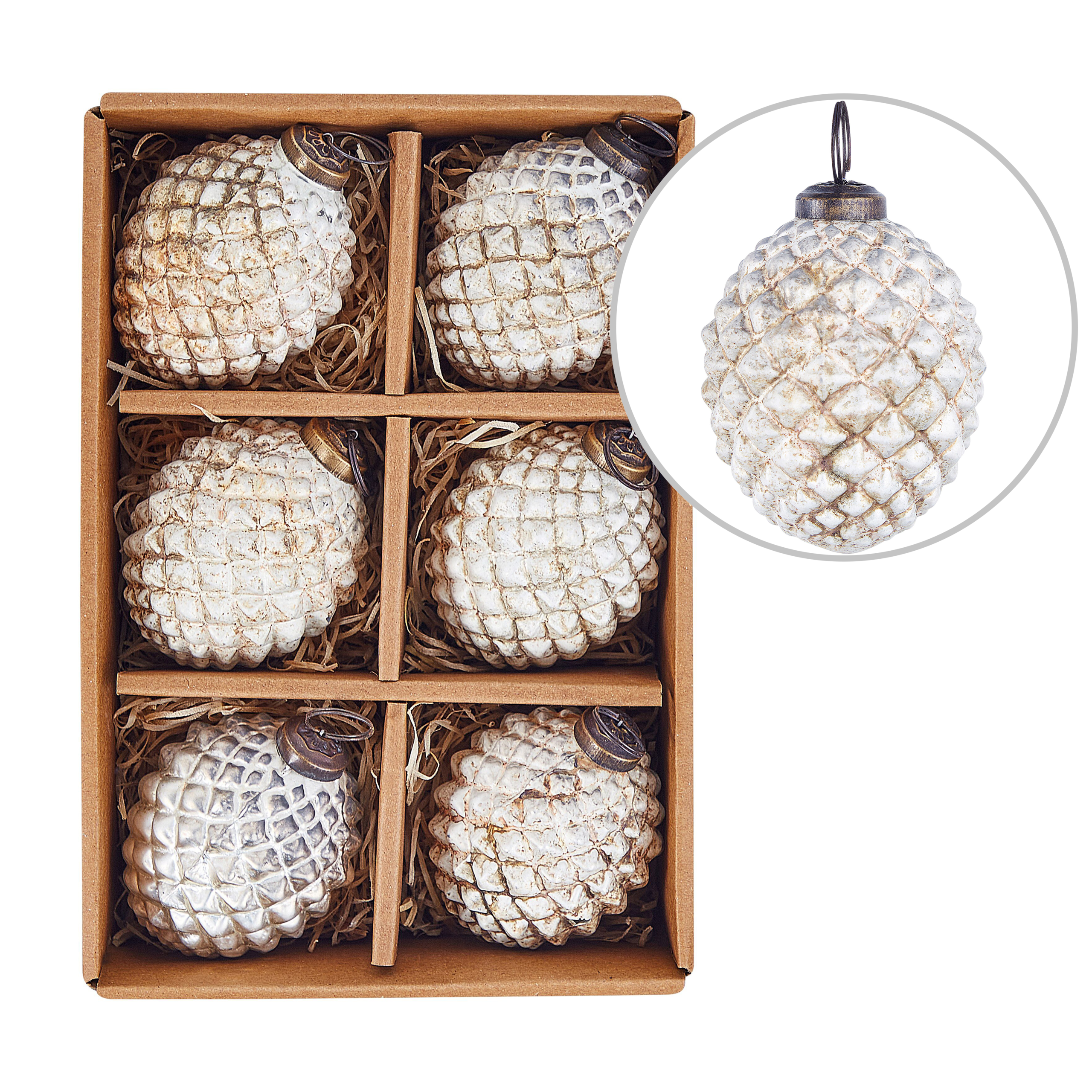 Kuusenkoristesetti 6 kpl LAITON lasi Luonnonvalkoinen