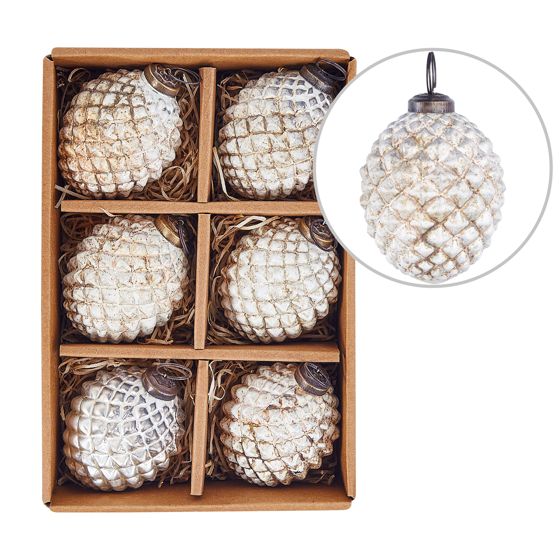 Kuusenkoristesetti 6 kpl LAITON lasi Luonnonvalkoinen