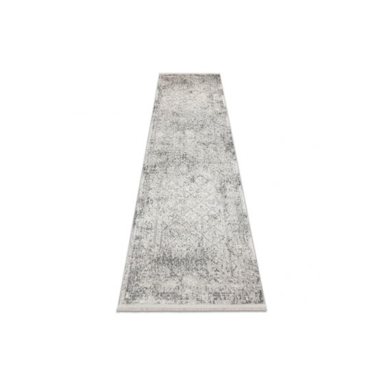 DISTIN 0200A harmaa / vaaleanharmaa / valkoinen moderni matto, Juoksija - Rombit, kehyskuviolla vintage,