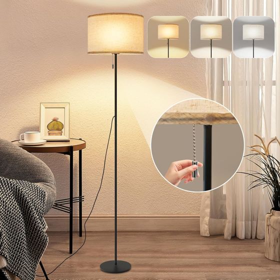 ZMH LED-retrolattiavalaisin himmentimellä, kangasvarjostin, olohuoneeseen ja kaapelikytkimellä