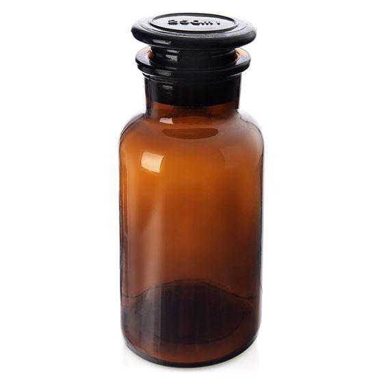 Ruskea lasinen ruokasäilytysrasia leveäkaulaiskorkilla 250 ml