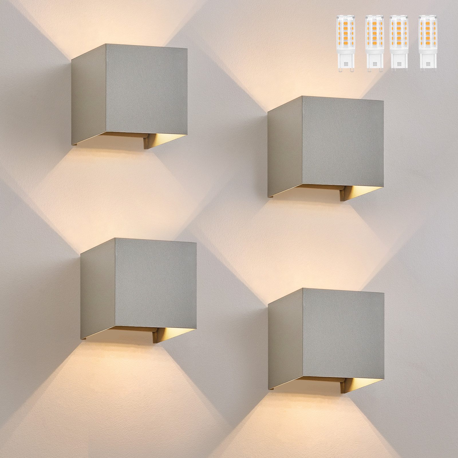 NETTLIFE 4 LED - ulkoseinävalaisimen setti, lämmin valkoinen IP65, antrasiitti, kotiin, porraskäytävään