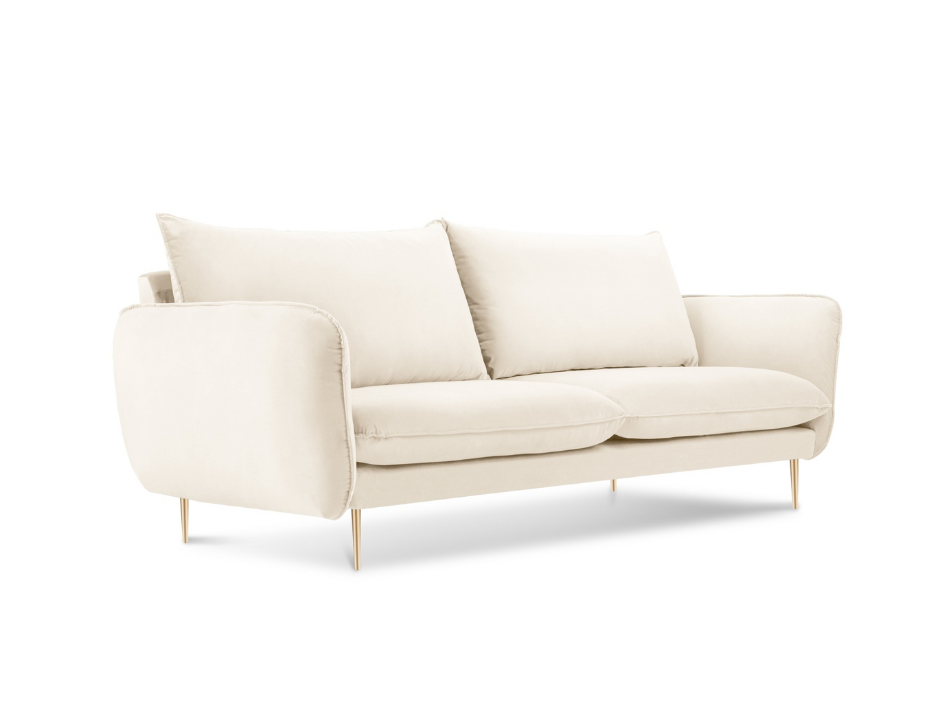 Cosmopolitan Design samettisohva, "Vienna", 2-istuttava, 160 × 92 × 95 cm, Bluvel, kullanväriset metallijalat