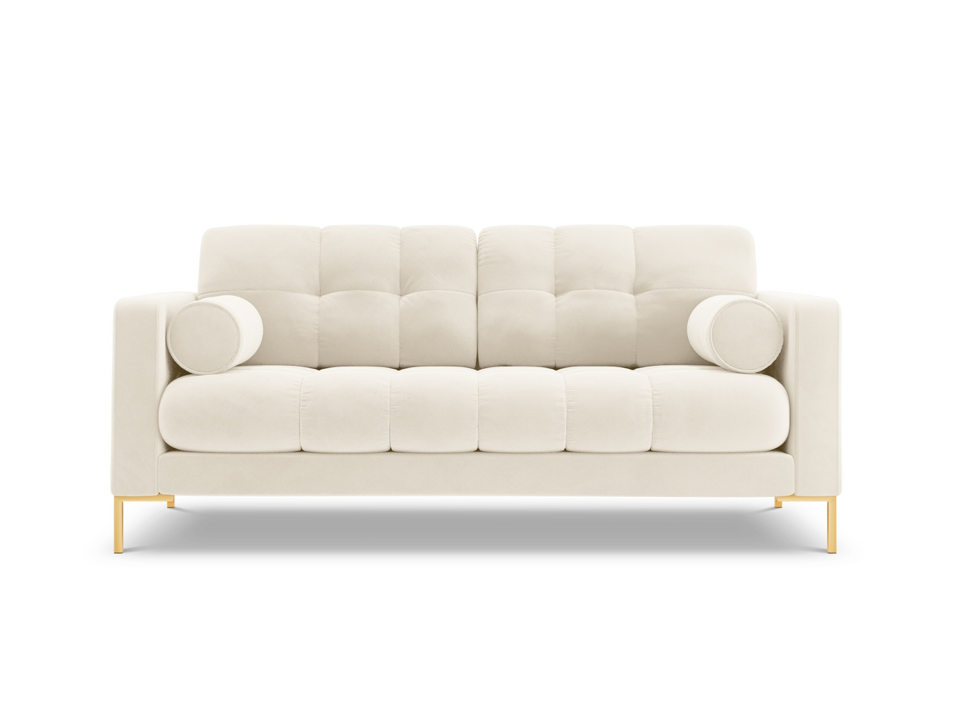 Cosmopolitan Design samettisohva, "Bali", 2-istuttava, 152 × 96 × 75 cm, Bluvel, kullanväriset metallijalat