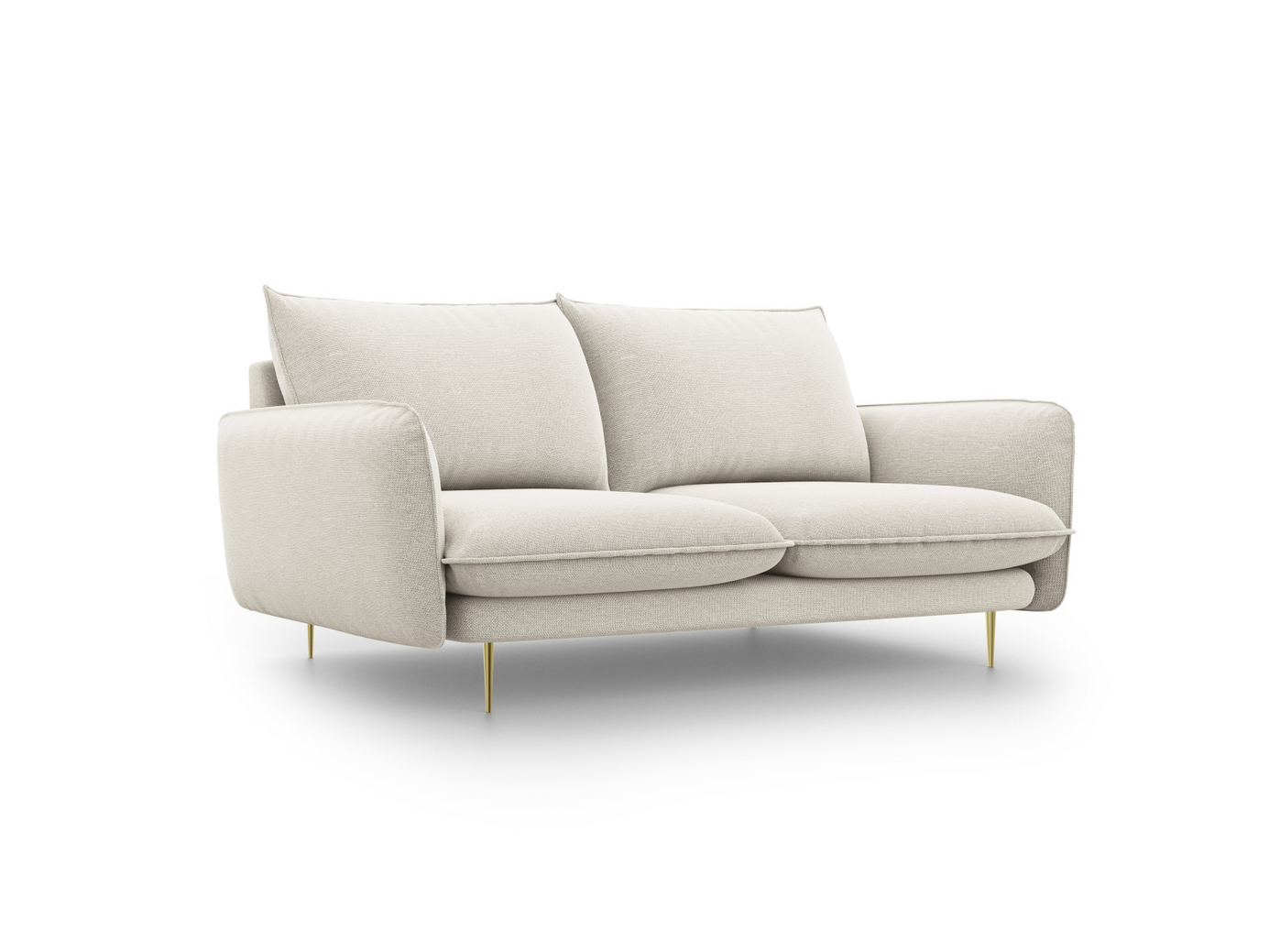 Cosmopolitan Design sohva, "Vienna", 2-istuttava, 160 × 92 × 95 cm, Positano, kullanväriset metallijalat