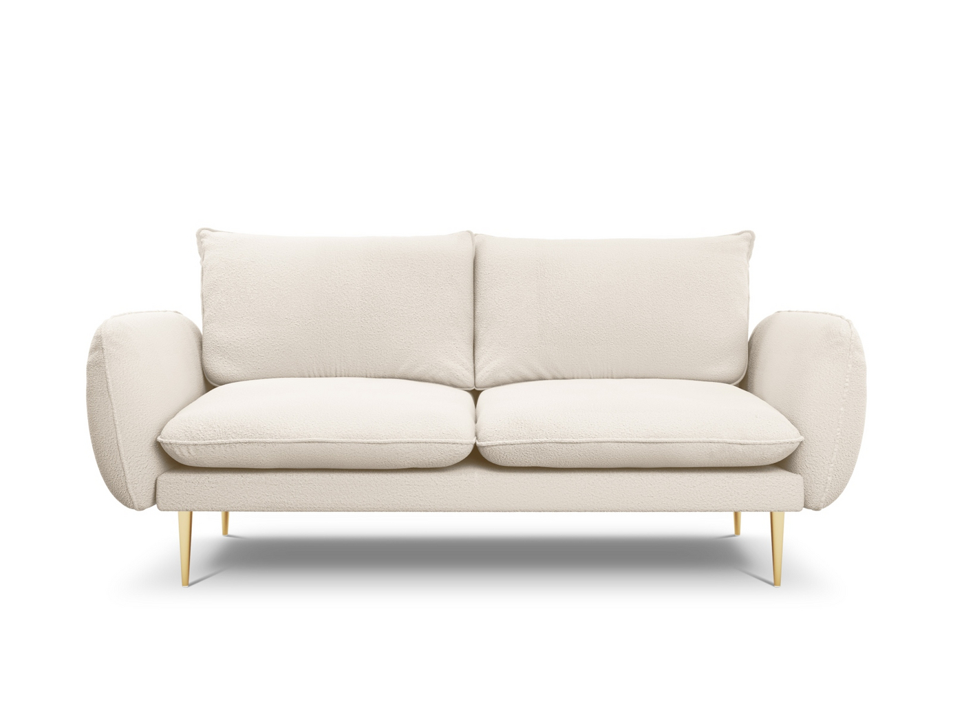 Cosmopolitan Design bouclé-sohva, "Vienna", 2-istuttava, 160 × 92 × 95 cm, Ascot, kullanväriset metallijalat