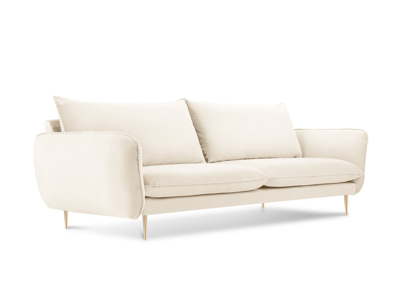 Cosmopolitan Design samettisohva, "Vienna", 3-istuttava, 200 × 92 × 95 cm, Bluvel, kullanväriset metallijalat