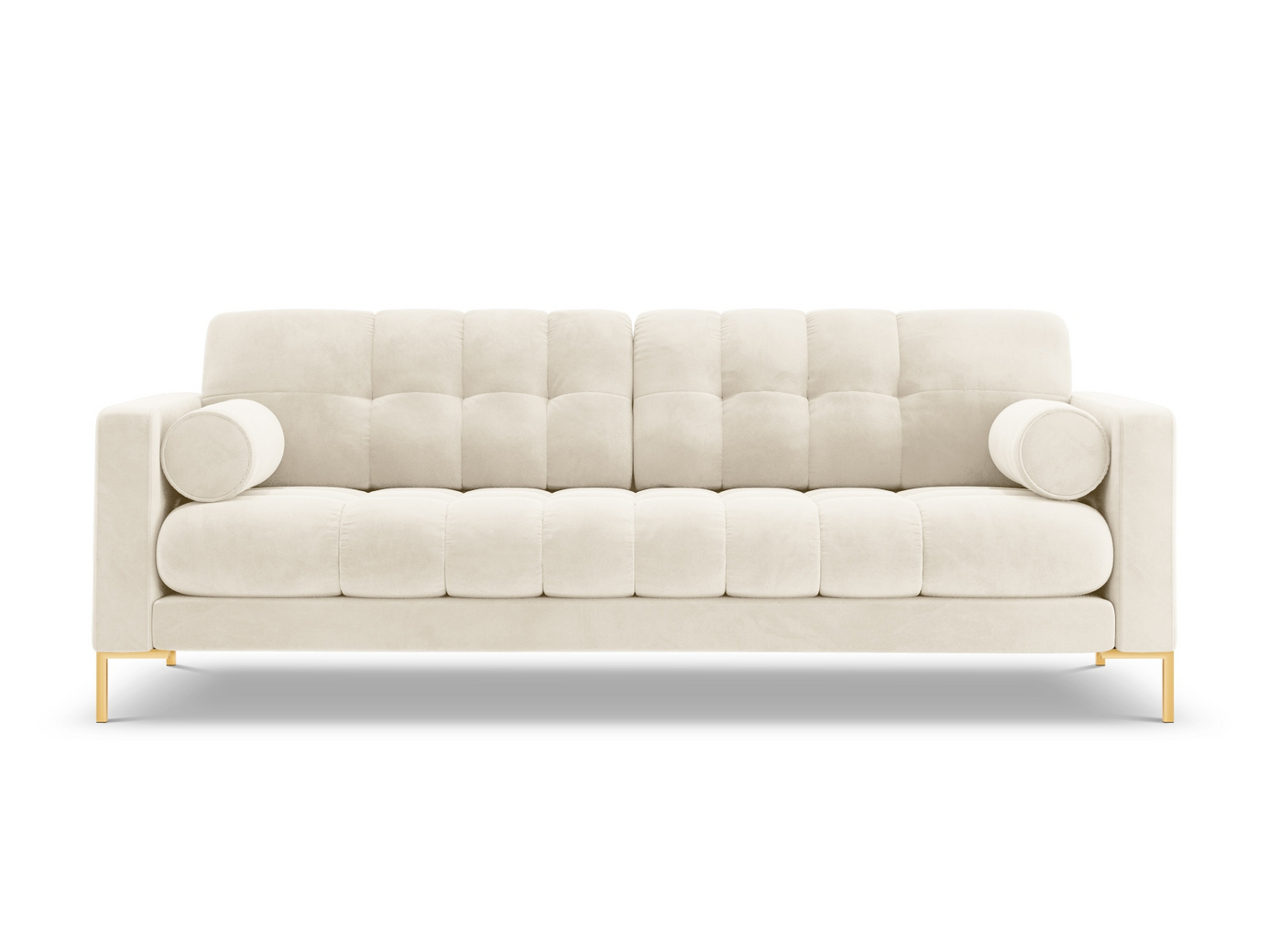 Cosmopolitan Design samettisohva, "Bali", 3-istuttava, 177 × 96 × 75 cm, Bluvel, kullanväriset metallijalat
