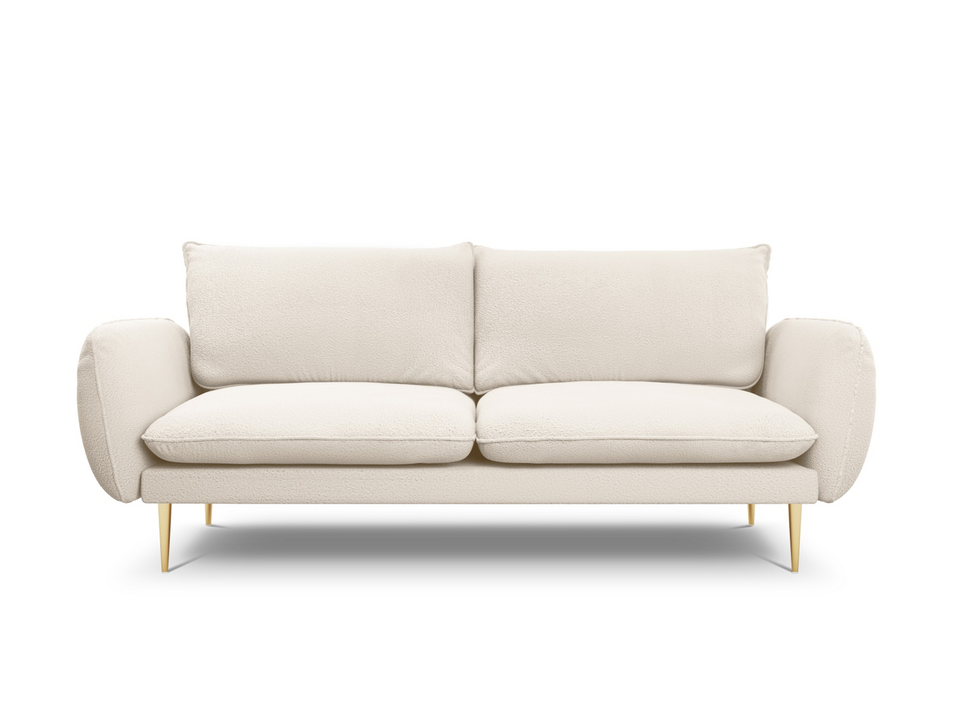 Cosmopolitan Design bouclé-sohva, "Vienna", 3-istuttava, 200 × 92 × 95 cm, Ascot, kullanväriset metallijalat