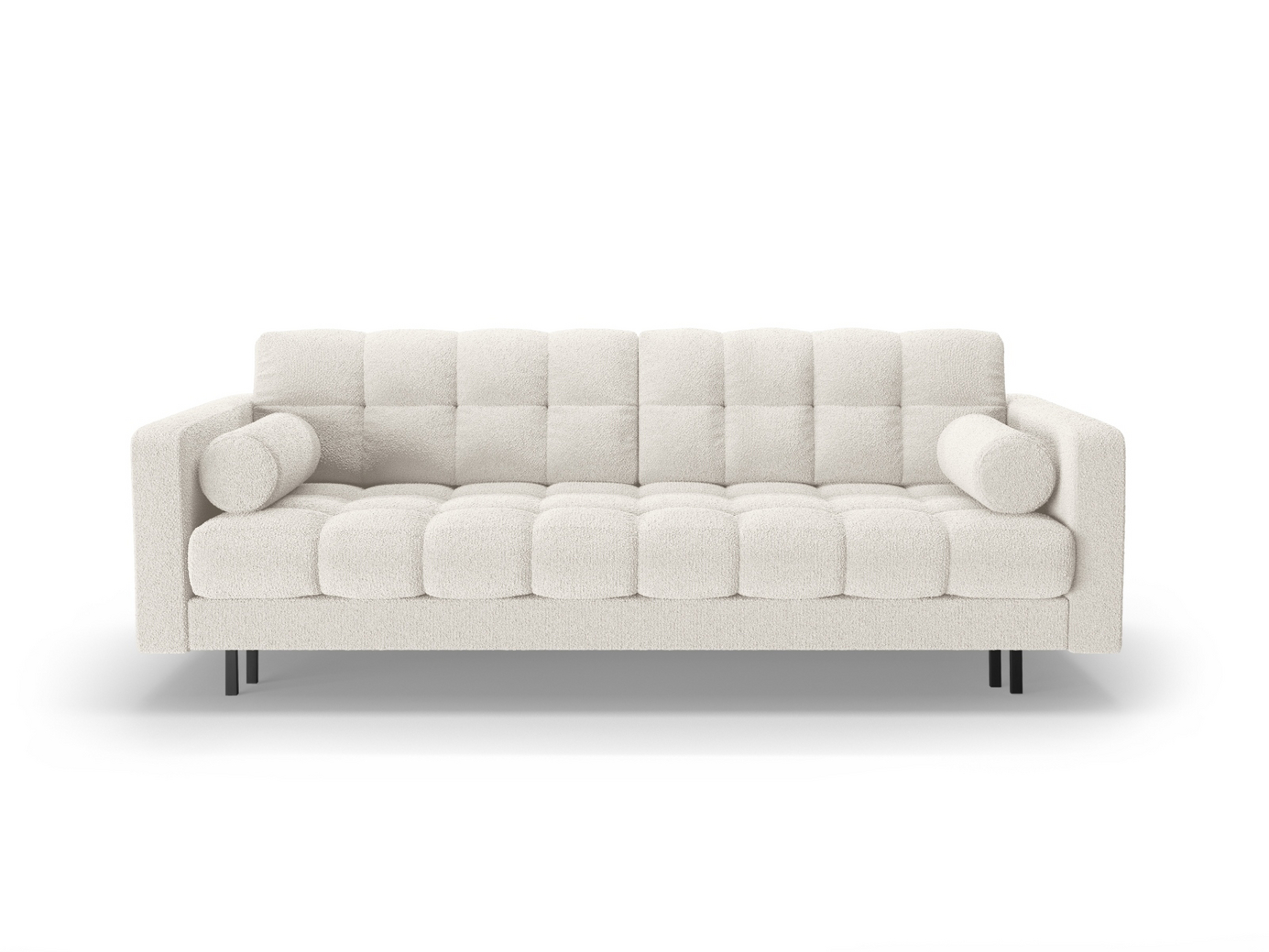 Cosmopolitan Design bouclé-vuodesohva säilytystilalla, "Bali", 3-istuttava, 222 × 84 × 105 cm, Baloo, mustat metallijalat