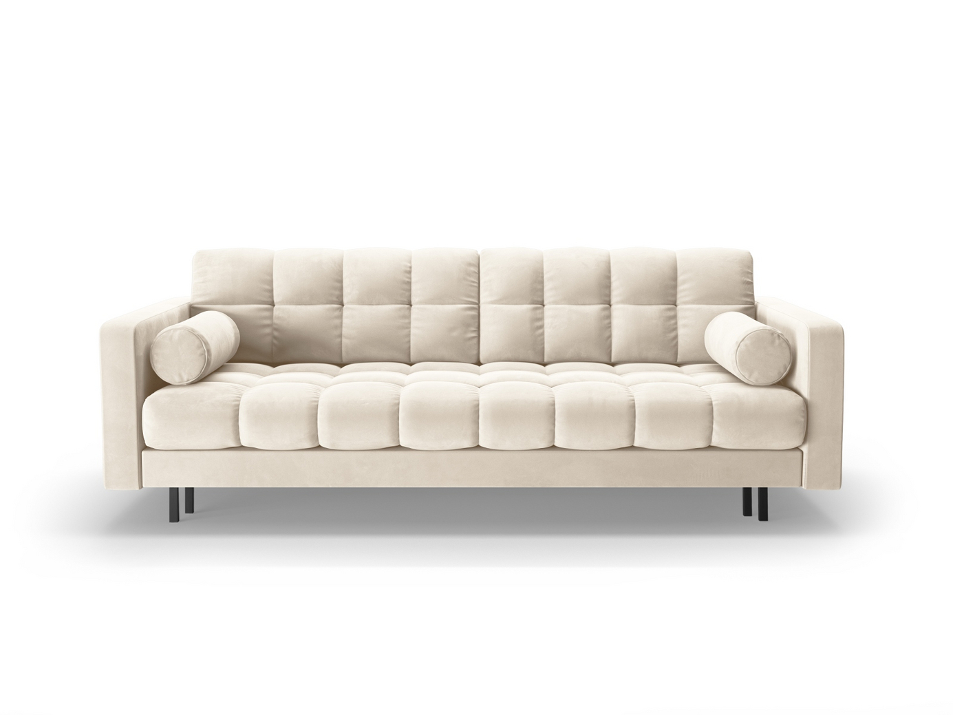 Cosmopolitan Design samettivuodesohva säilytystilalla, "Bali", 3-istuttava, 222 × 84 × 105 cm, Bluvel, mustat metallijalat