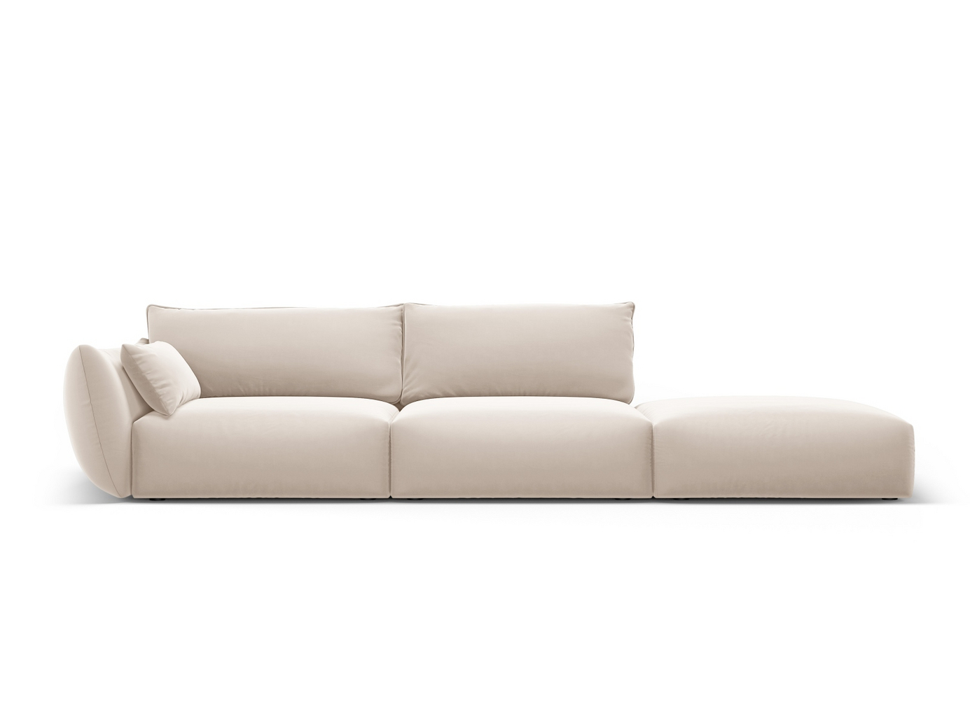 Cosmopolitan Design oikeakätinen samettisohva, "Matera", 4-istuttava, 264 × 110 × 85 cm, Salvador, mustat muovijalat