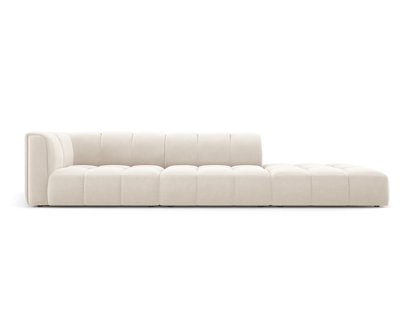 Cosmopolitan Design oikeakätinen samettimoduulisohva, "Moritz", 4-istuttava, 293 × 96 × 70 cm, Bluvel, mustat muovijalat