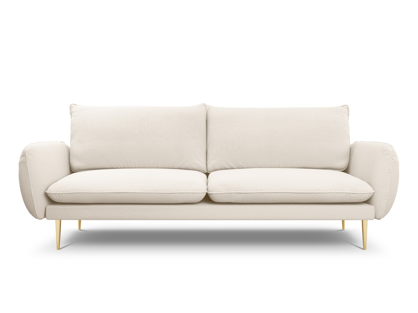 Cosmopolitan Design bouclé-sohva, "Vienna", 4-istuttava, 230 × 92 × 95 cm, Ascot, kullanväriset metallijalat